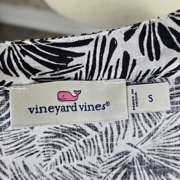 Vineyard Vines Size Small Black and White Linen Shift Dress Split Neck Short Slv - Picture 14 of 16